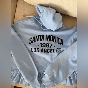 Only Light Blue unique ruffled Hoodie-Santa Monica-Los Angeles- Size S